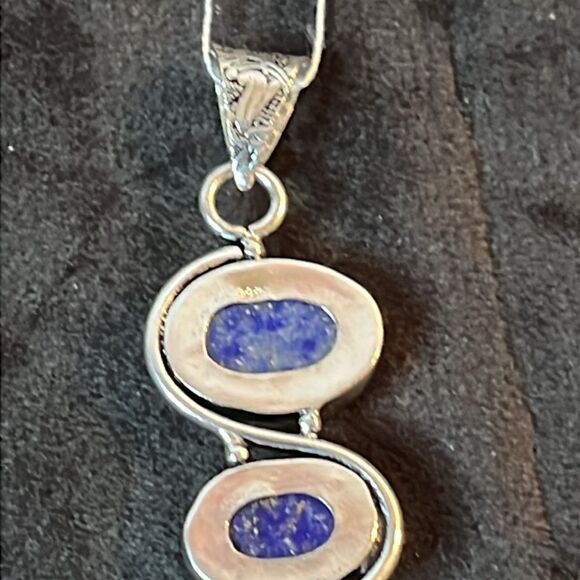 Natural Triple Grade Lapis Lazuli 4 Stone Drop Pendant in 925 Sterling Silver - Picture 4 of 8